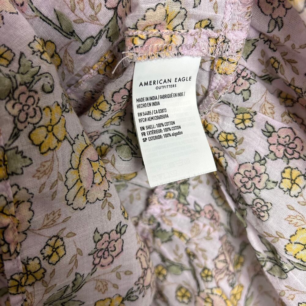 American Eagle Pink Yellow Floral Boho Peasant Top Long Sleeve Blouse size XS - Picture 5 of 8